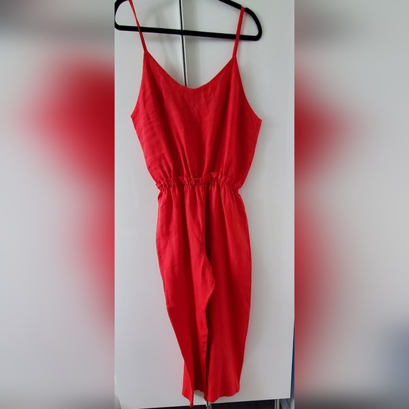 Red linen jumpsuit L - Picture 1 of 11